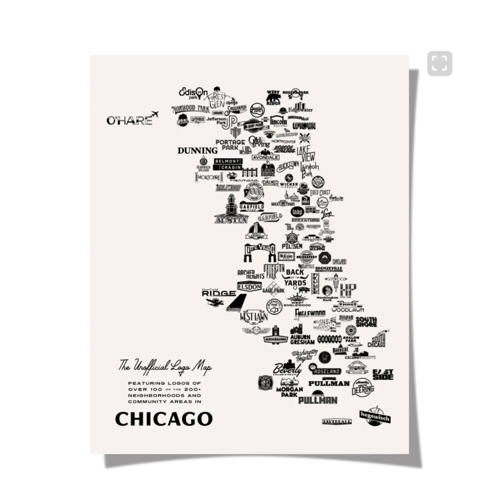 Black and White Chicago Art Map Wall Decor
